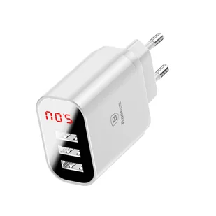Baseus Mirror Lake inteligentna ładowarka sieciowa adapter EU z wyświetlaczem napięcia ładowania 3x USB 3.4A biały (CCALL-BH02) - Ładowarki do telefonów - miniaturka - grafika 2