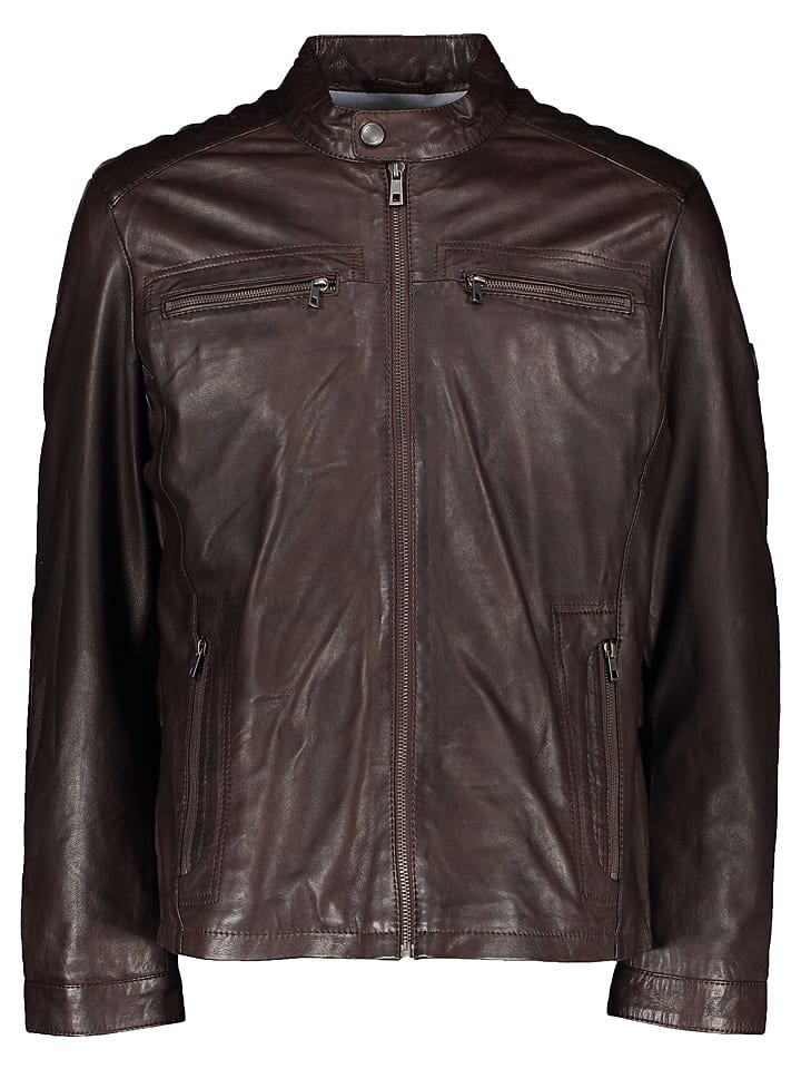 Bugatti Skórzana kurtka w kolorze ciemnobrązowym