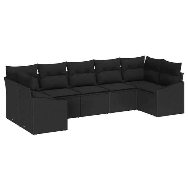 Zestaw narożny do ogrodu, polirattan, czarny, 7 osób, 250 kg, 60 cm głę