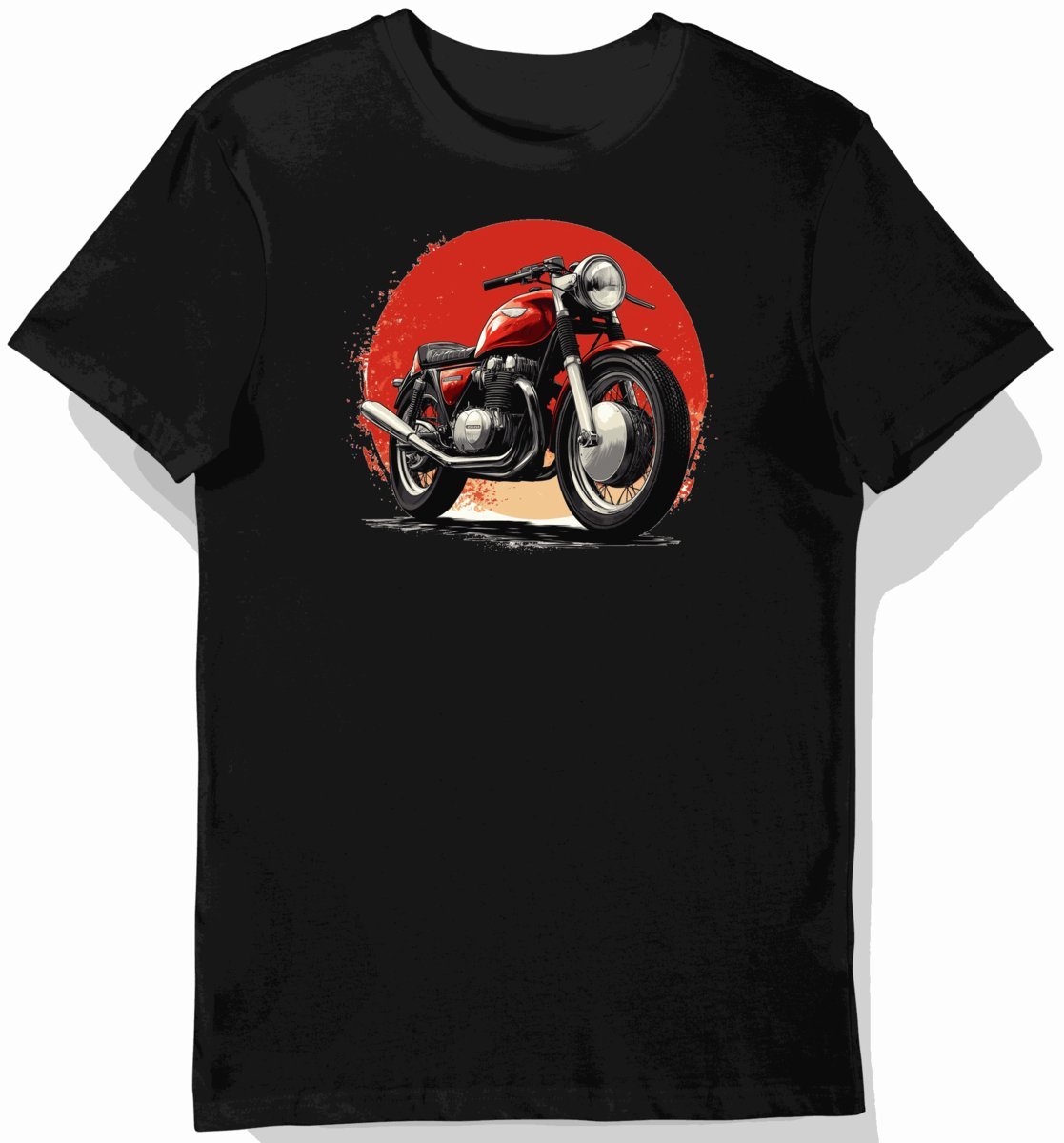 Koszulka męska czarna z grafiką klasycznego motocykla w czerwieni M