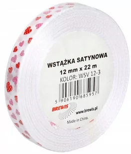 BREWIS Wstążka satynowa 12mmx22m serca biała Brewis 3 - Pasmanteria - miniaturka - grafika 1