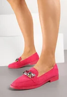 Mokasyny damskie - Różowe Wsuwane Mokasyny z Aplikacją z Kryształków Palirona - miniaturka - grafika 1