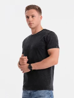 Koszulki męskie - T-shirt męski z efektem ACID WASH -  czarny V1 S1638 - grafika 1
