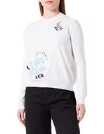 Swetry damskie - Love Moschino Damski sweter o regularnym kroju z długim rękawem z okrągłym dekoltem z emblematami, miks, optical white, 46 - miniaturka - grafika 1