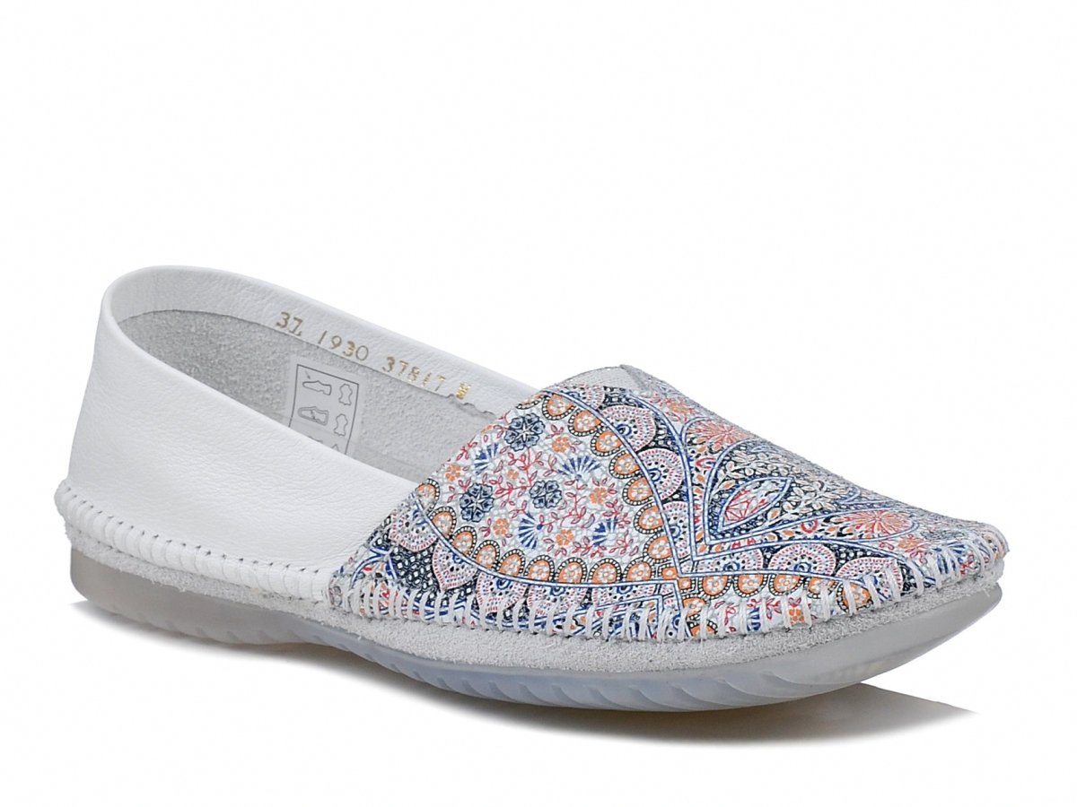 Baleriny damskie Maciejka 1930 skórzane białe kwiaty wygodne wsuwane-38