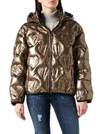Kurtki damskie - Love Moschino Krótka Kurtka z logo Termo pikowany nylon z odpinanym kapturem Kurtka damska, br?zowy, 38 - miniaturka - grafika 1