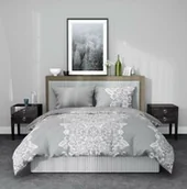 Pościel - Faro Pościel satynowa 220x200 Elegant 004 Glamour szara biała orientalna ornamenty dwustronna S 23 - miniaturka - grafika 1