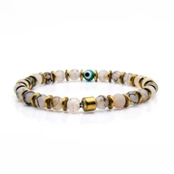 Bransolety męskie - Bransoletka biała / przezroczysta koraliki - kamienie naturalne kwarc EM - EM Men's Accessories - miniaturka - grafika 1