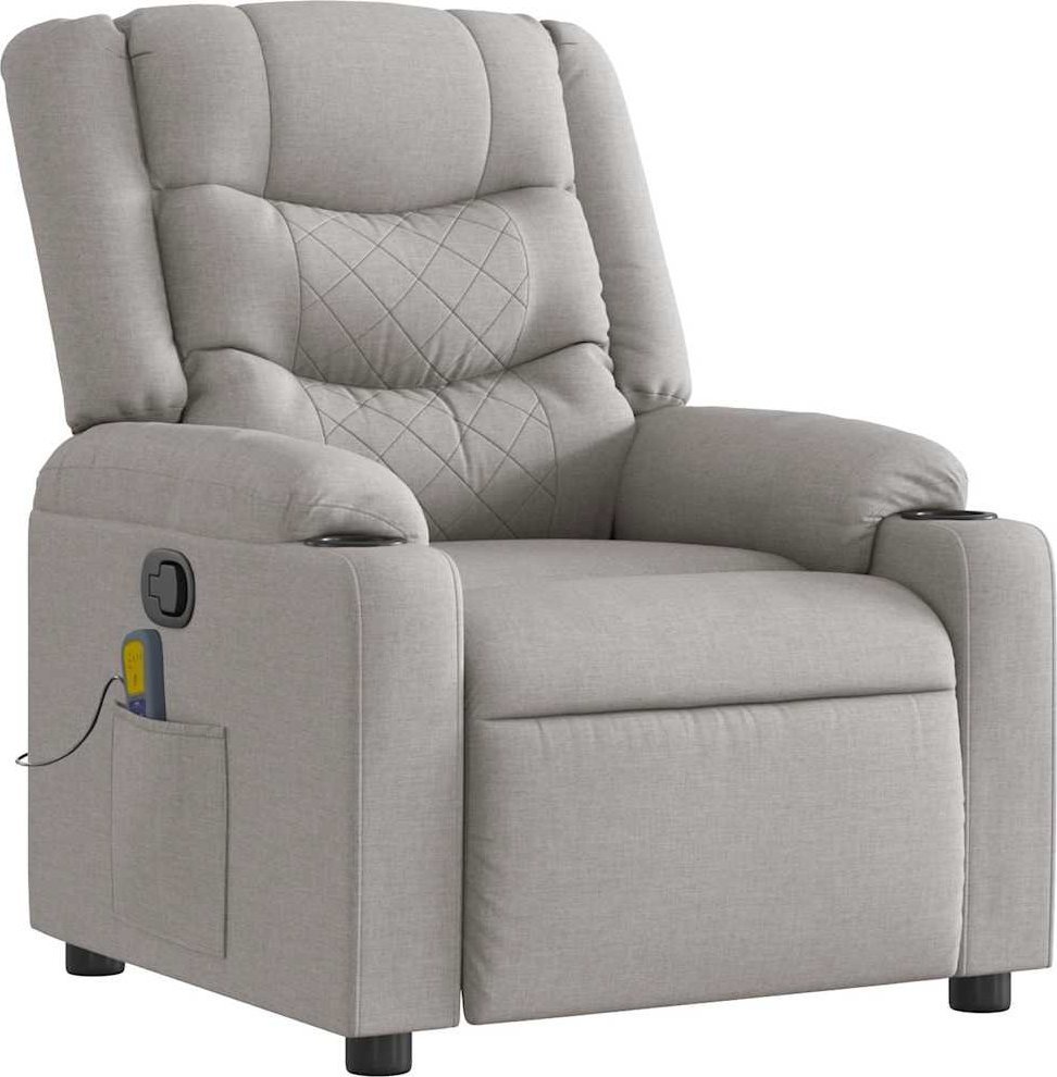 Rozkładany fotel masujący, szary, obity tkaniną