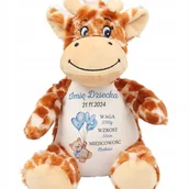 Maskotki i pluszaki - ŻYRAFA PRZYTULANKA Dla Dziecka Personal GODZINY NARODZIN Niebieskie Wzory - miniaturka - grafika 1