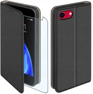 Etui i futerały do telefonów - Etui z klapką do iPhone 7 8 Zamykane Czarne Futerał + Szkło 9H - miniaturka - grafika 1