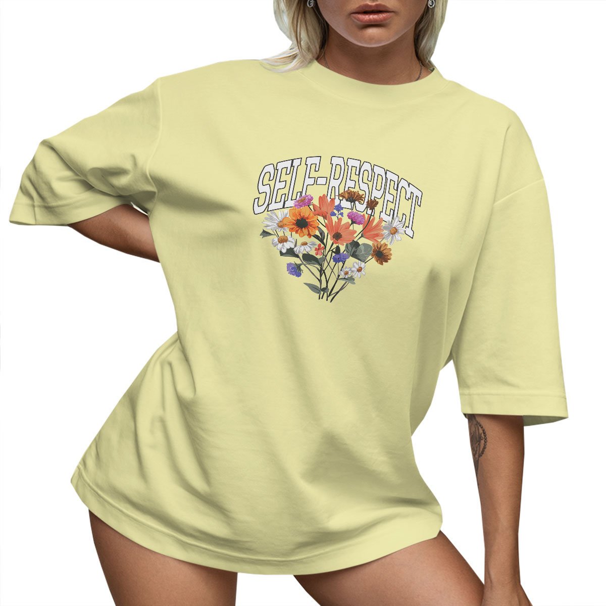 T-Shirt Oversize Luźna Koszulka Kwiaty Basic M Sukienka Jakość