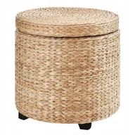 Pufy i podnóżki - Pufa Podnóżek Okrągły Pleciony ze Schowkiem Siedzenie Rattan Boho 43x43cm - miniaturka - grafika 1