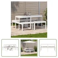 Stoły ogrodowe - The Living Store Stół piknikowy - biały - 160x134x75 cm - lite drewno sosnowe - Stół Piknikowy - miniaturka - grafika 1