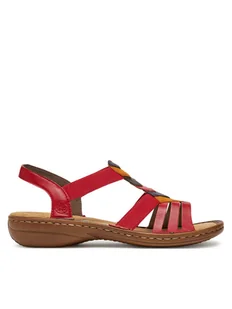 Rieker Sandały 60804-33 Czerwony - Sandały damskie - miniaturka - grafika 1
