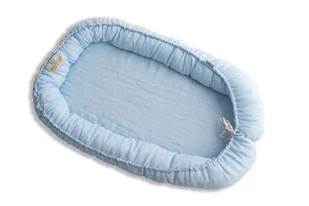 Gniazdko niemowlęce Prestige linen plain 55x80 niebieskie materacyk pozycjonujące - Kokony niemowlęce - miniaturka - grafika 1