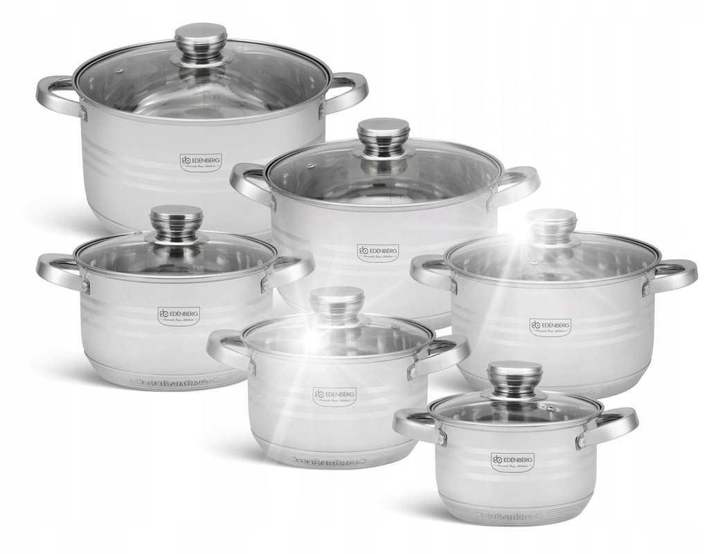 ZESTAW NACZYŃ KUCHENNYCH ZE STALI NIERDZEWNEJ 12SZT EDENBERG