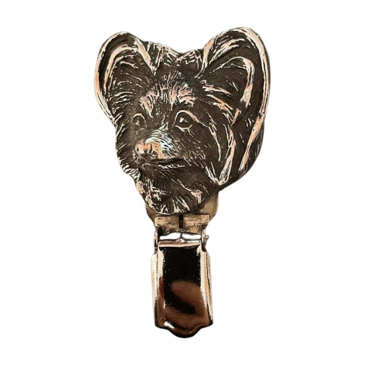 Papillon, Spaniel Kontynentalny - broszka z klipsem, uchwyt na numer startowy, prezent na wystawę psów marki Art-Dog