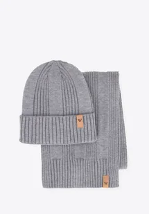 Klasyczny komplet zimowy: czapka i szalik szary - Czapki damskie - miniaturka - grafika 1