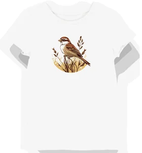 Koszulka damska biała z motywem brązowego wróbla na łące XXL - Koszulki i topy damskie - miniaturka - grafika 1