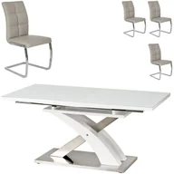 Stoły z krzesłami - Zestaw Stół Sandor 2 + Krzesła K-228 Halmar 6, Jasny Popiel Eco Skay, Czarny / Biały - miniaturka - grafika 1