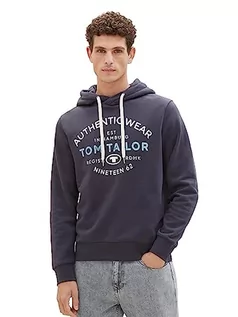 Bluzy męskie - Męska bluza z kapturem TOM TAILOR Basic z nadrukiem logo, 10899-Szary asfalt, S - grafika 1