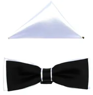 Krawaty i muchy męskie - Czarno-biała gładka mucha męska SLIM z poszetką B12 - miniaturka - grafika 1