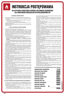 DB017 INSTRUKCJA POSTĘPOWANIA NA WYPADEK POWST. POŻARU LUB INNEGO ZAGROŻENIA DLA BUDYNKÓW MIESZKALNYCH WIE, FN - FOLIA SAMOPRZYLEPNA; (245X350MM) - Instrukcje stanowiskowe BHP - miniaturka - grafika 1