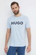 Koszulki męskie - HUGO t-shirt bawełniany męski kolor niebieski z nadrukiem - Hugo - miniaturka - grafika 1
