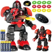 Roboty dla dzieci - ZDALNIE STEROWANY ROBOT RC STRZELAJĄCY KRĄŻKAMI TAŃCZY CHODZI LED 6xBATERIA Z669Z - miniaturka - grafika 1