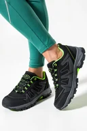 Botki damskie - Czarne buty trekkingowe damskie sznurowane z zielonymi dodatkami softshell Casu B2116-2-36 - miniaturka - grafika 1