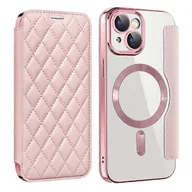 Etui i futerały do telefonów - Kompatybilny z iPhone 15 Wbudowana folia na obiektyw Skórzany futerał na telefon Etui na kartę RFID Kompatybilna z MagSafe Różowy - miniaturka - grafika 1