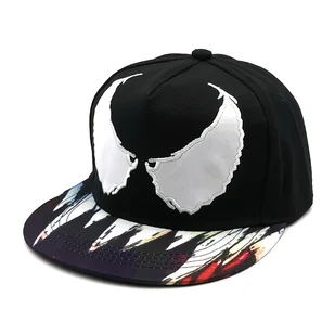 TEMU Czapka baseballowa z haftem Venom - czarno-biała , lekki poliestr, regulowana snapback do codziennego noszenia, czapka w stylu hip-hopu, - Czapki dla dzieci - miniaturka - grafika 1
