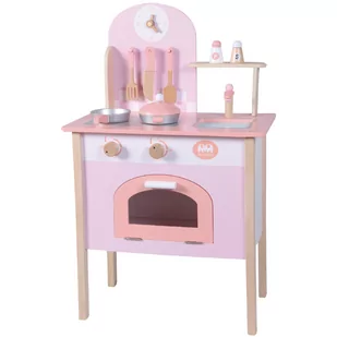 Drewniana Kuchnia Dla Dzieci Kidscookspace Róż Akcesoria Piekarnik - Zabawy w naśladowanie dorosłych - miniaturka - grafika 1