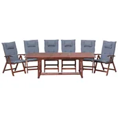 Meble ogrodowe - Beliani Zestaw ogrodowy drewniany stół i 6 krzeseł z niebieskimi poduszkami TO - miniaturka - grafika 1