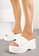 Klapki i japonki damskie - Białe Klasyczne Klapki na Grubej Podeszwie Faladenia - miniaturka - grafika 1