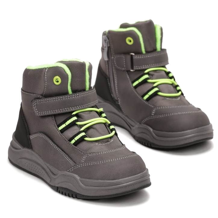 Dziecięce Wysokie Chłopięce Trzewiki Cieple Na Jesień Na Zimę Trapery Botki Buciki Szare 28