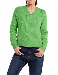 Swetry damskie - Replay Sweter damski Regular Fit, 674 Bright Green, XXS - grafika 1