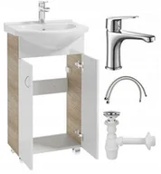 Szafki łazienkowe - Szafka łazienkowa z umywalką stojąca dąb 50x86 Tim z baterią chrom wydłużoną - miniaturka - grafika 1