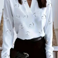 Koszule damskie - TEMU Bluzka Damska z Dekoltem w Serek, Bez Guzików, Nadruk – Lekka i Wygodna na Wiosnę/, Codzienna Stylowa Koszulka, Letni Top, Retro Styl, Elegancka - miniaturka - grafika 1