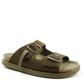 Klapki i japonki męskie - D.Franklin DFSH407001 męskie klapki skórzane zdrowotne khaki - miniaturka - grafika 1