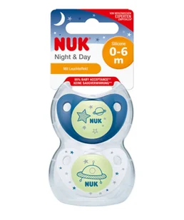 NUK 730043 Smoczek 0-6m NIGHT DAY silikon 2szt pudełko LNC+10% - Smoczki uspokajające - miniaturka - grafika 1