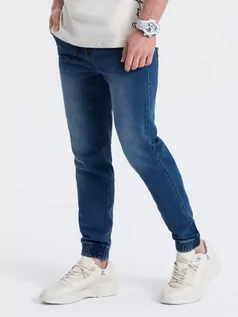 Spodnie męskie - Spodnie męskie jeansowe JOGGER SLIM FIT - ciemnoniebieskie V3 OM-PADJ-0134 - grafika 1