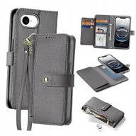 Portfele - Etui skórzane Dux Ducis Lawa do iPhone 16e portfel magnetyczny szare - miniaturka - grafika 1