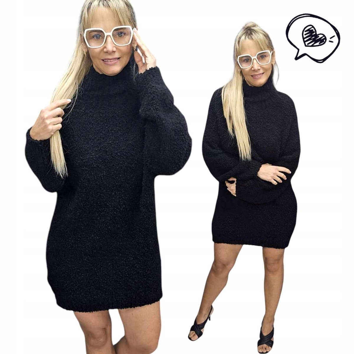 CIEPŁY SWETER sukienka sweterkowa GOLF BUKLA wełna alpaka wiskoza 46 48 3XL