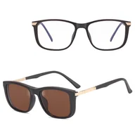 Okulary korekcyjne, oprawki, szkła - 2w1 Okulary do komputera + nakładka przeciwsłoneczna na magnes Clip-On 25160B brązowy - miniaturka - grafika 1