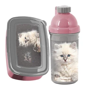 ZESTAW śniadaniowy Kotek | Bidon + Śniadaniówka | PASO | BPA FREE - Bidony dla dzieci - miniaturka - grafika 1