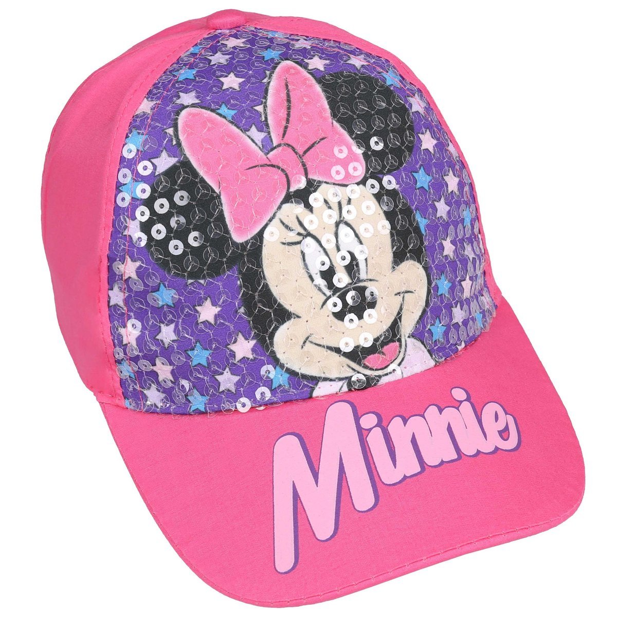 Różowa czapka z daszkiem ozdobiona cekinami i nadrukiem MYSZKA MINNIE 54 cm