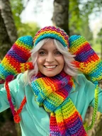 Rękawiczki - Rękawiczki handmade ze sznureczkiem Tęcza - miniaturka - grafika 1