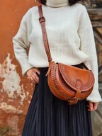 Torebki damskie - Skórzana torebka Nicte Brązowa ręcznie robiona z grubej skóry góralska - miniaturka - grafika 1